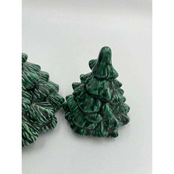 Handmade Vintage Green Ceramic Mini Christmas Tree Set of 2 Signed 1980’s - Picture 5 of 6